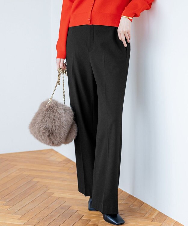 23区 【滝沢眞規子さん着用/洗える】ウォームストレッチ ワイド パンツ ブラック系