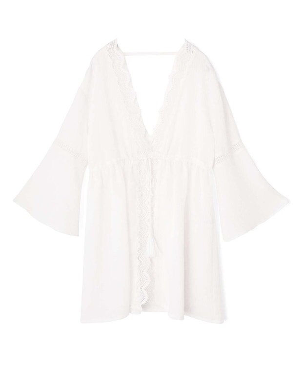 San-ai Resort（三愛水着楽園） 楊柳×レース　羽織り　F【San-ai Resort（サンアイリゾート）】 ホワイト
