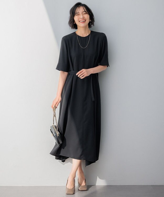23区 【撥水加工/洗える】キューティクルストレッチツイル イレギュラーヘム ワンピース ブラック系