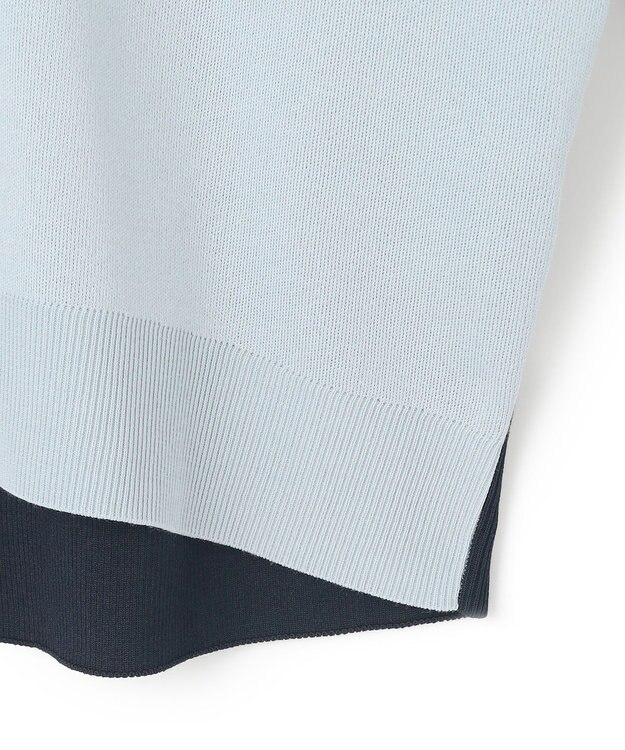 ICB 【WEB限定カラーあり・洗える】コットンポリエステルスムース  ニットプルオーバー サックスブルー×ネイビー系［前後配色］