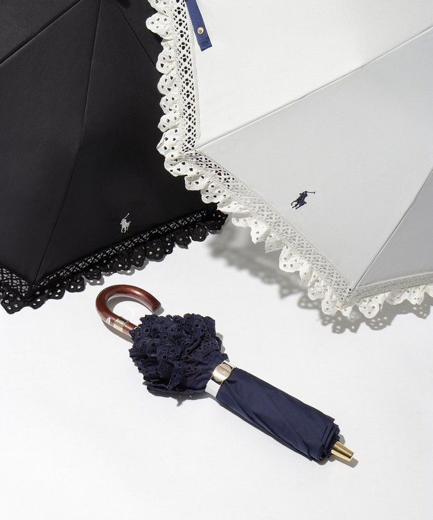 MOONBAT 【遮光/晴雨兼用日傘】POLO RALPH LAUREN（ポロラルフローレン） 折りたたみ日傘 エンブフリル 遮熱 UV オフホワイト