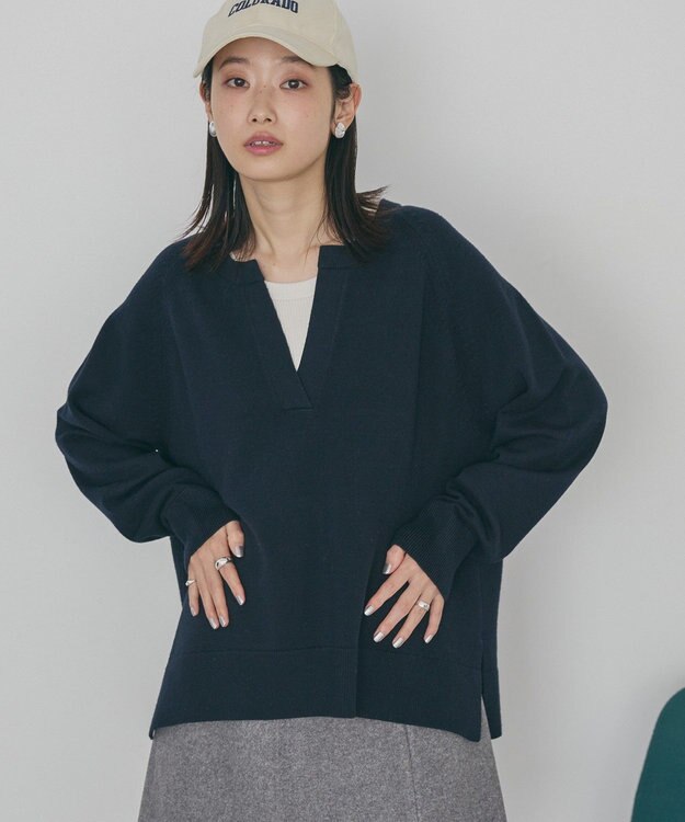 AMERICAN HOLIC バイパチカフタンラグランニットプルオーバー Navy
