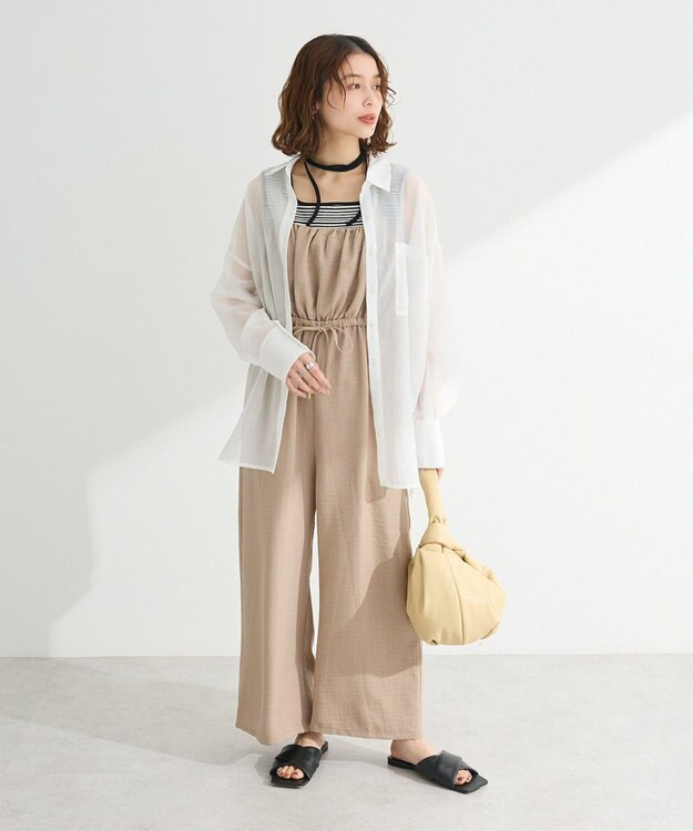 Green Parks 胸元バルーンウエストリボンサロペット Light Beige