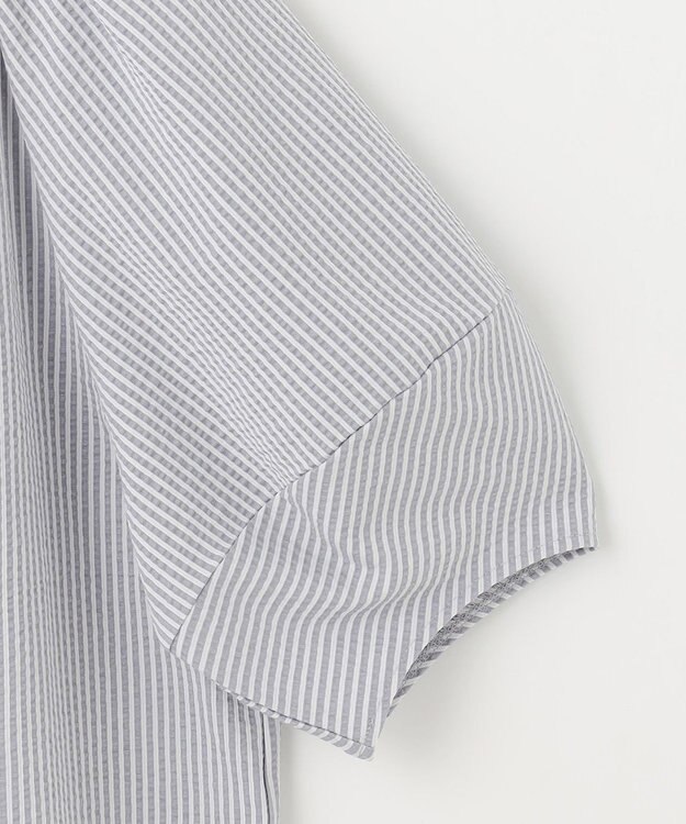 ANY SIS L 【洗える】ランタンスリーブサッカー ブラウス ブルーストライプ