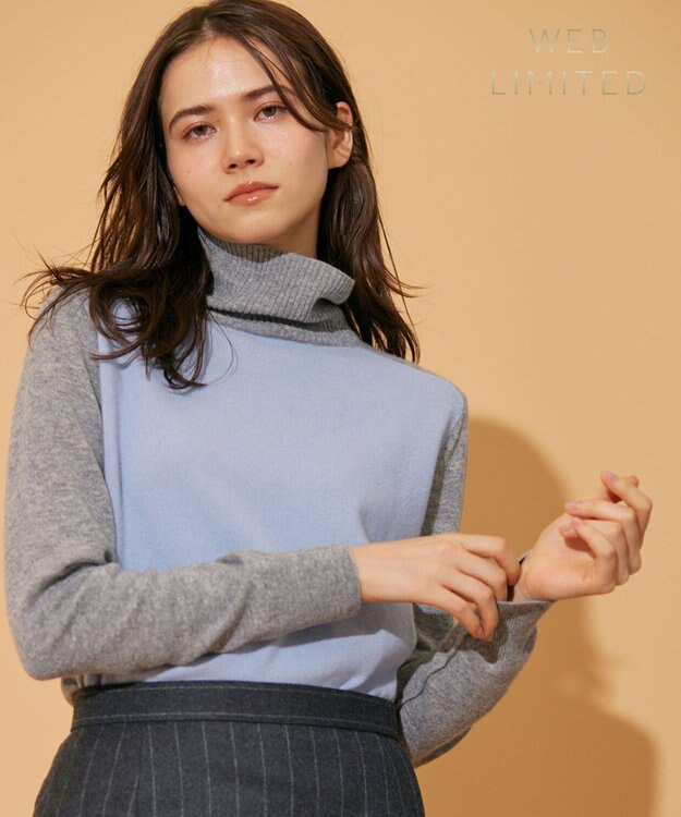 BEIGE， 【WEB限定】ROGAN / タートルネックニット Sax×L Gray