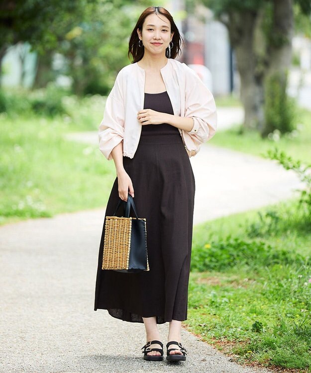 UNFILO リネンレーヨン セミフレアスカート ブラウン