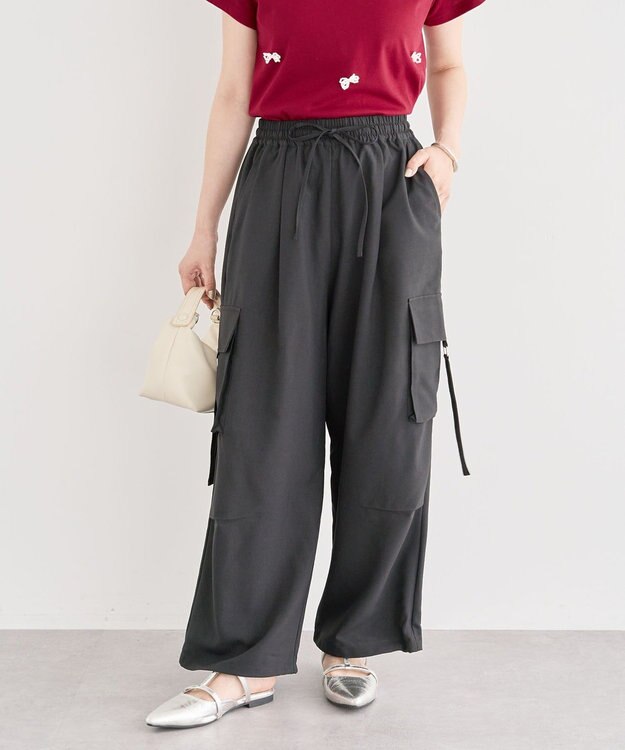 Green Parks 麻調ミリタリーカーゴパンツ Dark Gray