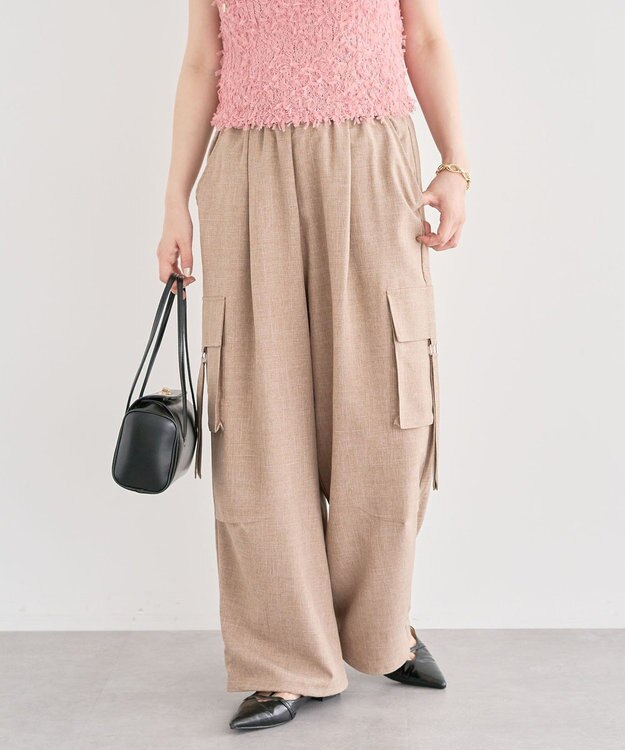 Green Parks 麻調ミリタリーカーゴパンツ Brown