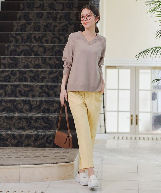 Tiaclasse 【洗える】センタープレス テーパードパンツ イエロー