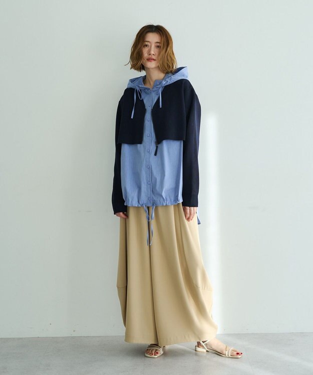 YECCA VECCA ZIPニットレイヤードフーディーシャツ Navy