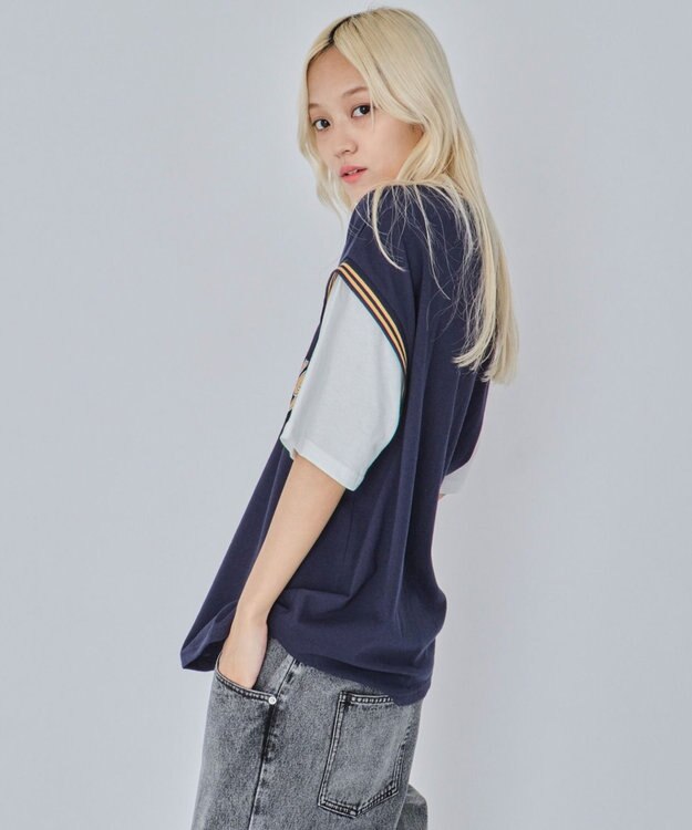 WEGO 【ユニセックス着用ITEM/MLサイズ展開】フェイクタンクグラフィックT（SS） ネイビー