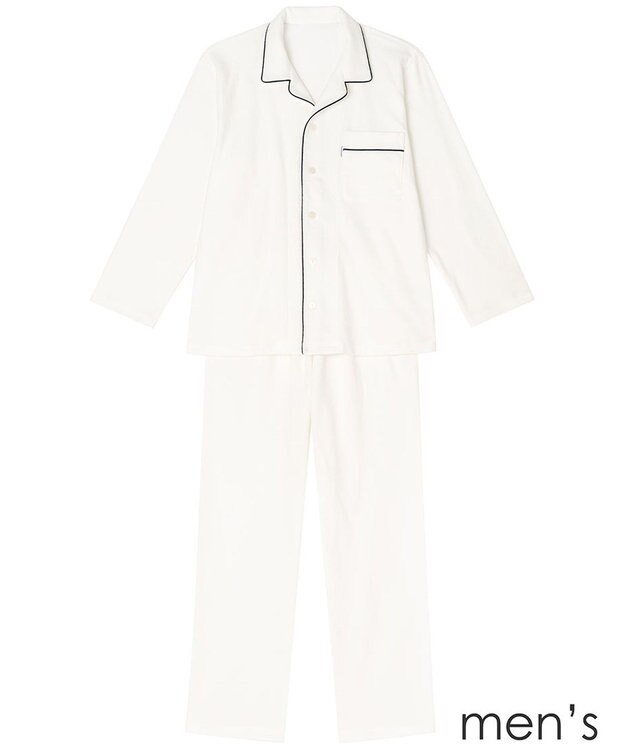ワコール／睡眠科学 【メンズパジャマ】　長袖　長ズボン　綿混　パイル素材　睡眠科学／ワコール　YGX533 ホワイト