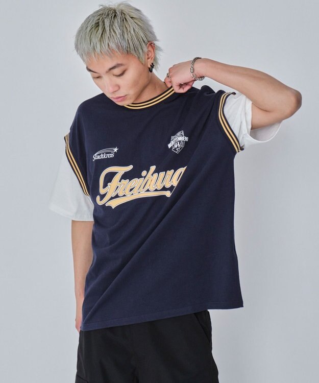 WEGO 【ユニセックス着用ITEM/MLサイズ展開】フェイクタンクグラフィックT（SS） ネイビー