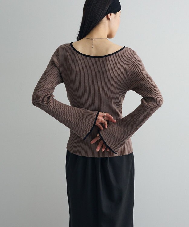 Green Parks 前後２ｗａｙアシンメトリー袖フレアリブニット Gray Beige