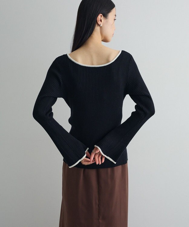 Green Parks 前後２ｗａｙアシンメトリー袖フレアリブニット Black