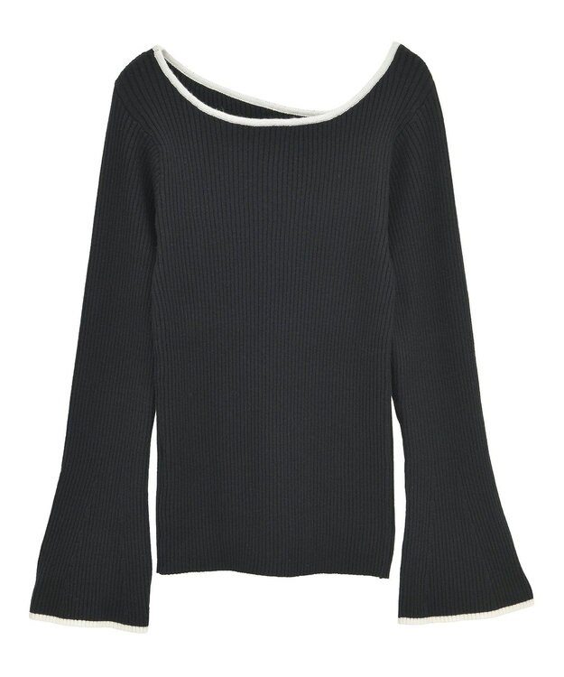 Green Parks 前後２ｗａｙアシンメトリー袖フレアリブニット Black