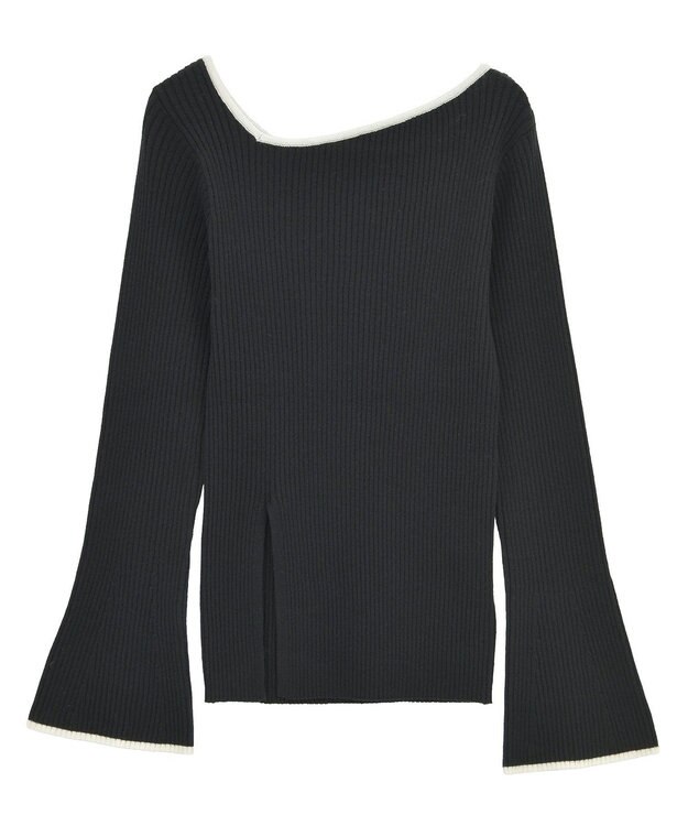 Green Parks 前後２ｗａｙアシンメトリー袖フレアリブニット Black