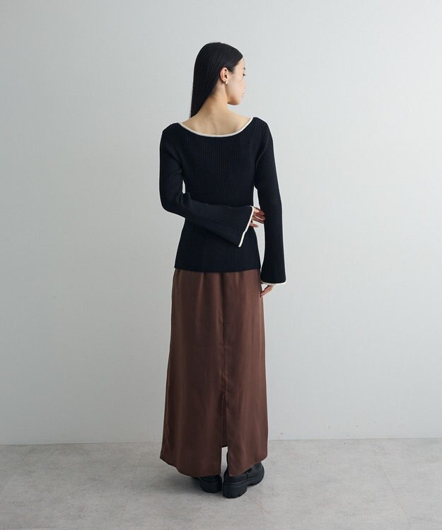 Green Parks 前後２ｗａｙアシンメトリー袖フレアリブニット Black