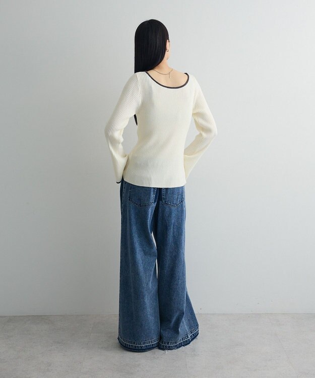 Green Parks 前後２ｗａｙアシンメトリー袖フレアリブニット Ecru