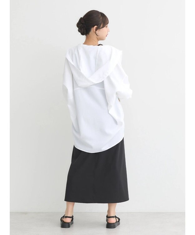 earth music&ecology フーディーシャツ Stripe White