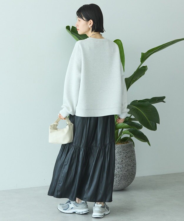 AMERICAN HOLIC 【選べる丈】チンツ加工ティアードスカート Black