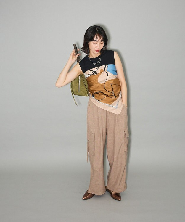 Green Parks 麻調ミリタリーカーゴパンツ Brown