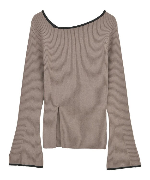 Green Parks 前後２ｗａｙアシンメトリー袖フレアリブニット Gray Beige