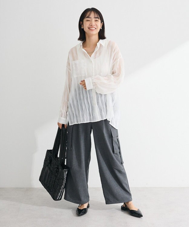 Green Parks 麻調ミリタリーカーゴパンツ Dark Gray