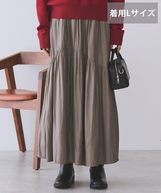 AMERICAN HOLIC 【選べる丈】チンツ加工ティアードスカート Mocha