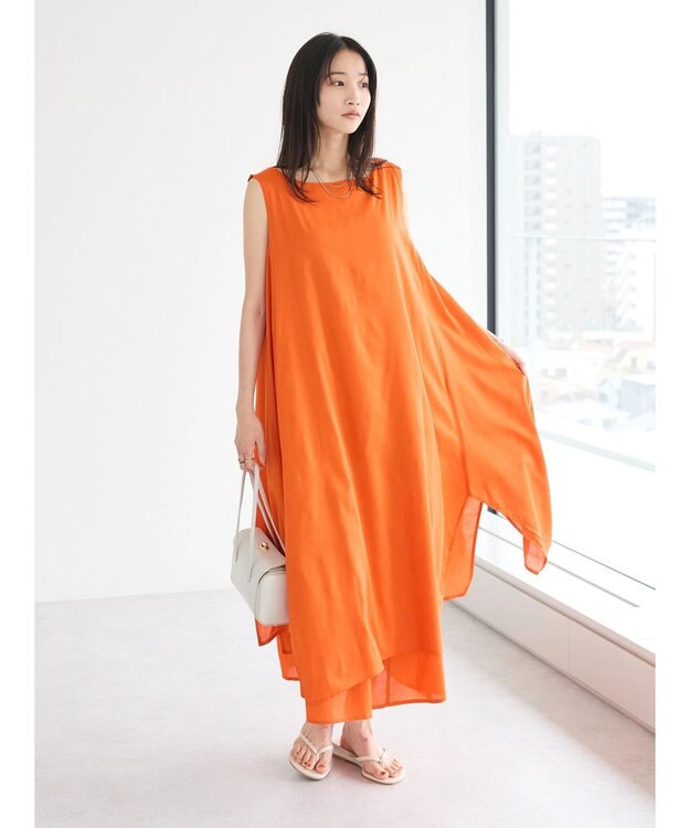 CRAFT STANDARD BOUTIQUE インド綿混フレアワンピース Orange