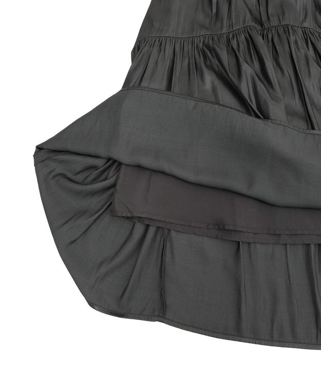 AMERICAN HOLIC 【選べる丈】チンツ加工ティアードスカート Black