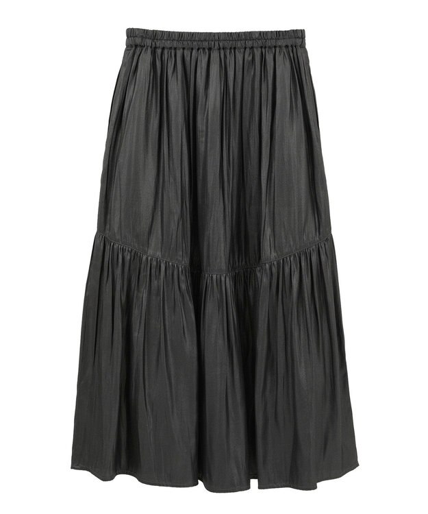 AMERICAN HOLIC 【選べる丈】チンツ加工ティアードスカート Black