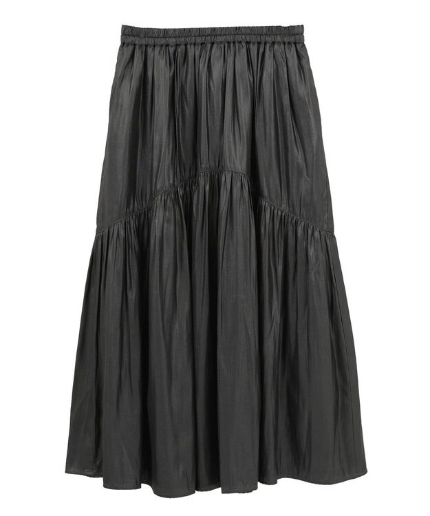 AMERICAN HOLIC 【選べる丈】チンツ加工ティアードスカート Black