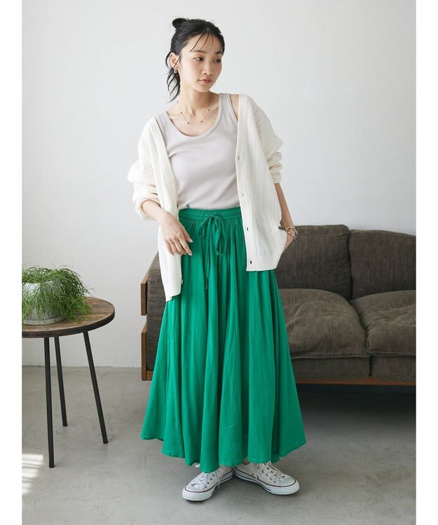 CRAFT STANDARD BOUTIQUE コットンボイルギャザースカート Green