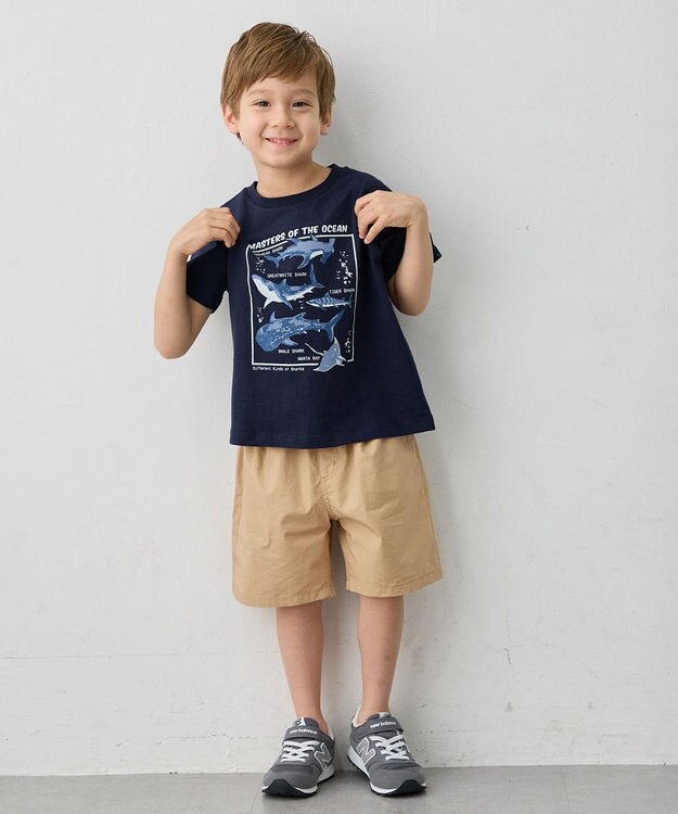 ANY KIDS 【洗濯機可能】サメプリント 半袖Tシャツ ネイビー