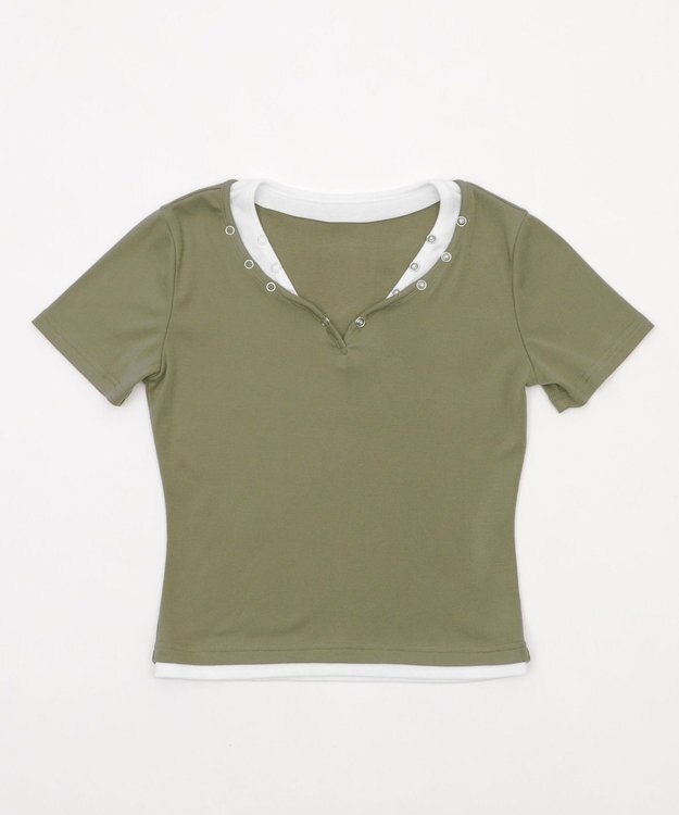 WEGO ドットボタンレイヤードTOP カーキ