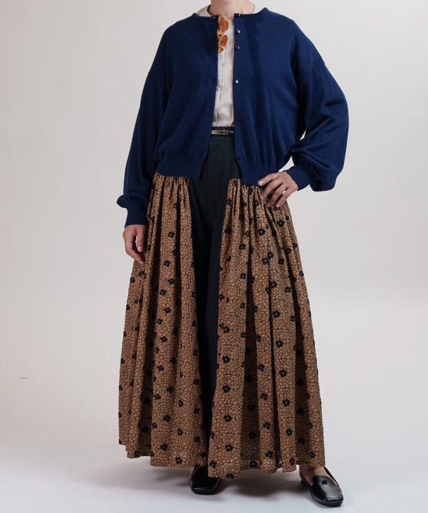 muuc 花モチーフ付きコットンニットカーディガン ネイビー