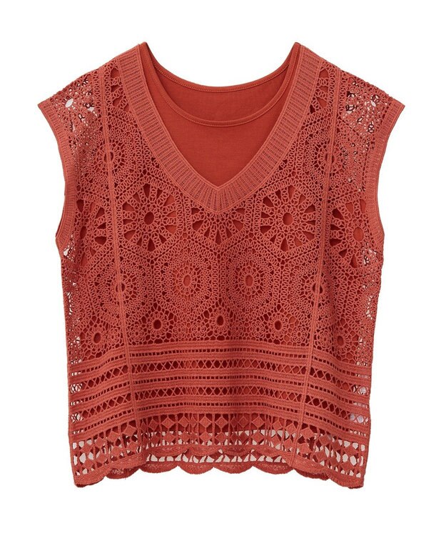 Green Parks ＳＥＴ２点クロシェプルオーバー＋タンクトップ Orange