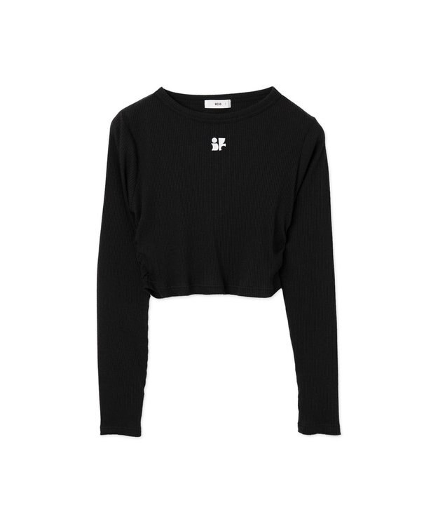 WEGO ワンポイントデザインフィンガーホールリブロンT ブラック