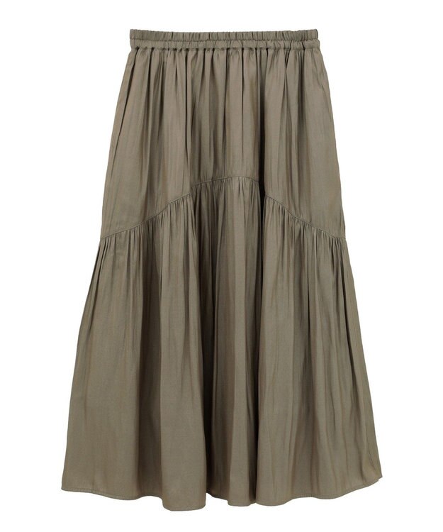 AMERICAN HOLIC 【選べる丈】チンツ加工ティアードスカート Mocha