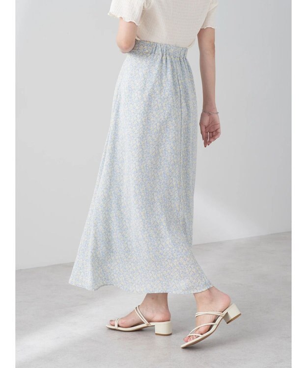 earth music&ecology フラワープリントフレアスカート Sax