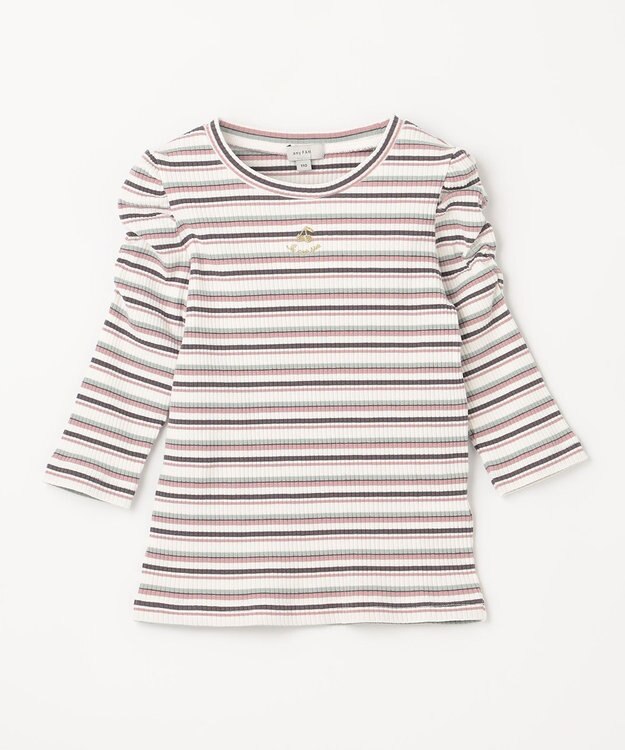 ANY KIDS 七分袖 テレコボーダー Tシャツ エクリュ系