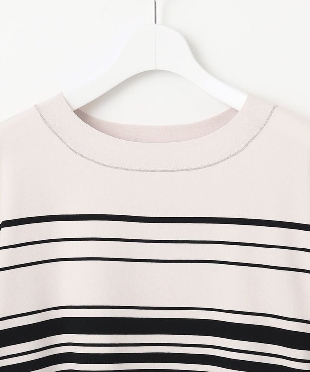 J.PRESS LADIES 【洗える】RAYON ELITE STRETCH ボーダー ニットT ベージュ×ブラック系