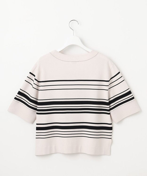 J.PRESS LADIES 【洗える】RAYON ELITE STRETCH ボーダー ニットT ベージュ×ブラック系