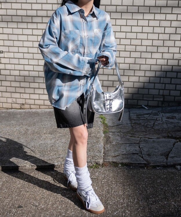 WEGO チェックBIGシャツ サックス