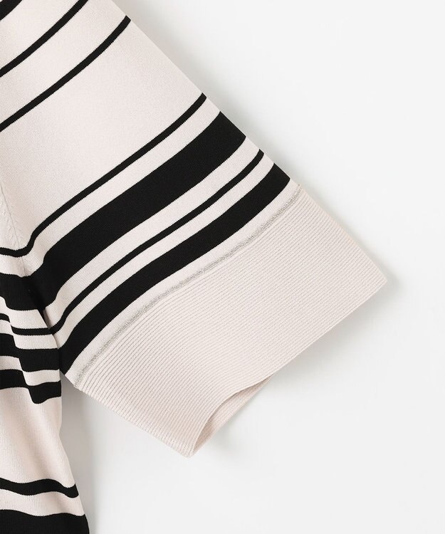 J.PRESS LADIES 【洗える】RAYON ELITE STRETCH ボーダー ニットT ベージュ×ブラック系