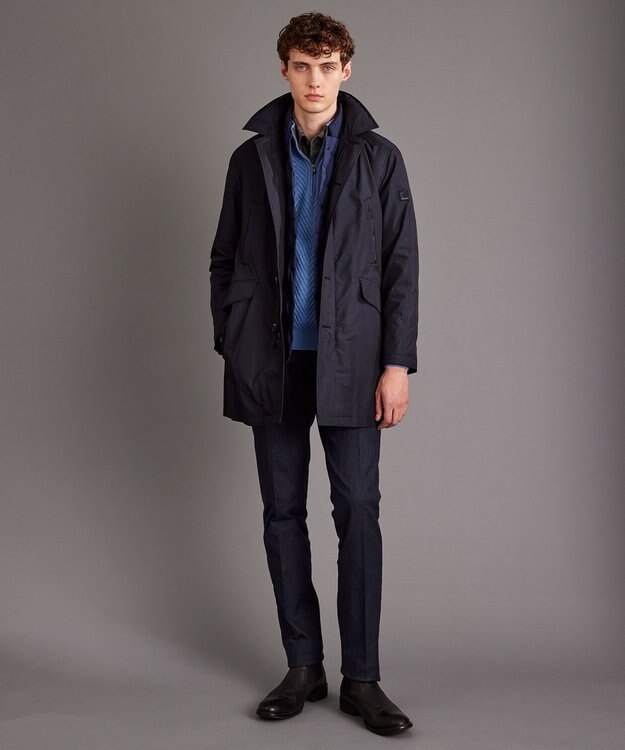 JOSEPH ABBOUD カシミヤブレンド ハイネック ZIP プルオーバーニット サックスブルー系