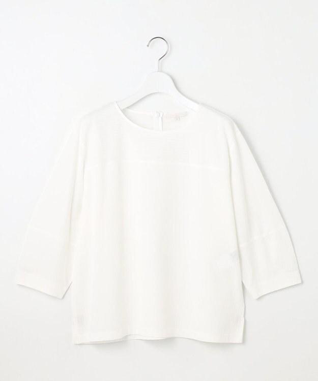 自由区 L 【接触冷感・UVカット・洗える】ストライプコットンハイゲージフォルムスリーブ カットソー オフ