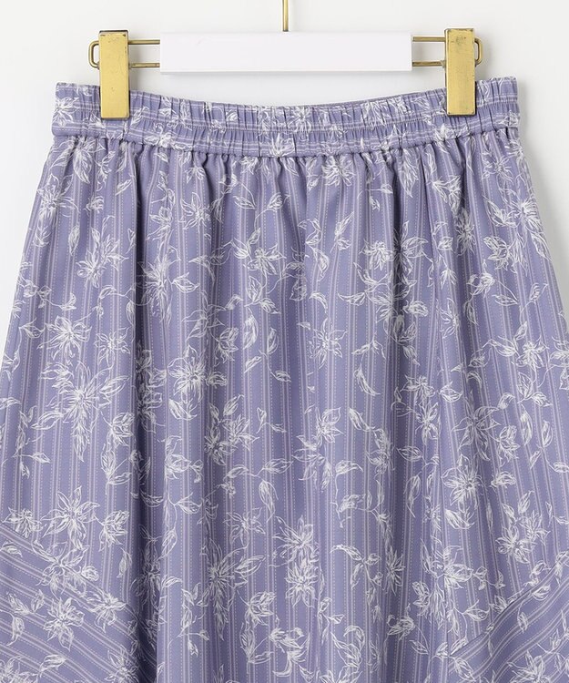 ANY SIS 【洗える】ラインフラワーストライプ スカート ライトブルー系