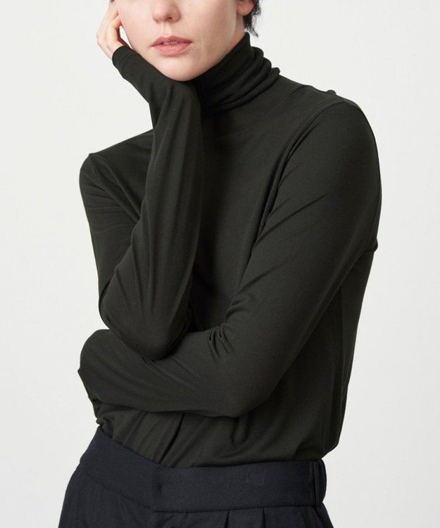 ATON MODAL SILK JERSEY | タートルネックプルオーバー BLACK